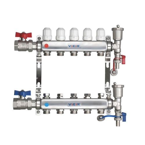 ViEiR Коллекторная группа с КРАНАМИ из нерж. стали 1" х 3/4" 5 выходов VR115-05