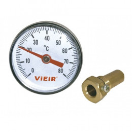 ViEiR Термометр 1/2", горизонтальный 40 мм, 0-80 С° с гильзой 50 мм (YL19)
