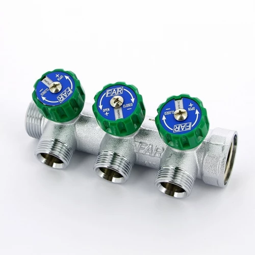 Регулирующий проходной коллектор FAR ВР-НР 1"х3/4" с 3 отводами FK 3822 134 (EUR) (Фар)