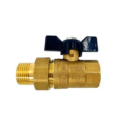 ViEiR шаровой кран со сгоном НР-ВР бабочка 1/2" усиленный желтый (VR104-01)
